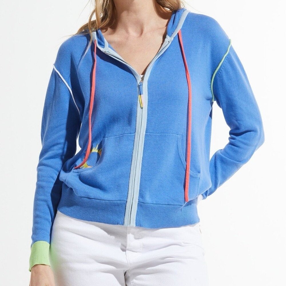Zaket & Plover Wishes Come True Hoodie‎ Womens L Blue Knit Full Zip Sweater